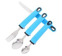 VICASKY Posate Antiscivolo in Acciaio con Manico Ergonomico Blu Posate Adattive per Anziani e Persone con Disabilità Utensili Riabilitativi per Alimentazione Autonoma