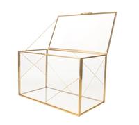 VICASKY Scatola Portacarte Matrimonio in Vetro Trasparente, Oro Minimalista | Contenitore per Reception ed Eventi, Tiene le Carte Dritte, Apertura Scorrevole, Metallo e Vetro