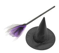 VICASKY Set 2 Pezzi Cappello da Strega e Scopa Staccabile per Halloween, Accessori Costume e Plastica Leggeri, Decorazione per Feste e Cosplay Tema Streghe