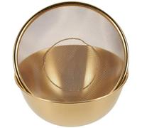 VICASKY Set 2 Pezzi in Acciaio Resistente Colino a Rete Fine e Bacinella Dorata per Lavare Riso Frutta e Verdura Accessorio Cucina Multiuso Ampia Capacità per Uso Domestico