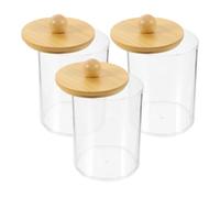 VICASKY Set 3 Barattoli Trasparenti Porta Cotton Fioc e Dischetti Struccanti con Coperchio in Bambù, Contenitori Bagno per Organizzazione Piano di Lavoro e Porta Stuzzicadenti Compatto