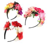 VICASKY Set 3 Cerchietti Floreali Gotici Rose Vintage per Halloween e Feste Messicane Fasce per Chioma Colorate per Compleanni e Decorazioni Scenografiche