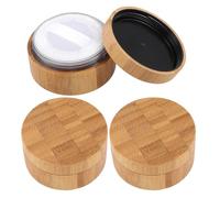 VICASKY Set 3 Contenitori per Cipria in Bambù da 30 Ml Rete Separatrice e Piumino Incluso, Portacipria Portatile Ricaricabile per Polvere Sfusa Trucco Viso, Custodia Compatta per