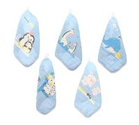 VICASKY Set 5 Pezzi Asciugamani per Ragazzo Ragazza in Cotone Mussola Blu, Panni Lavabili a Sei Strati, Facili da Pulire e Asciugare, per Dopo Pranzo come Tovaglietta