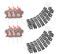 VICASKY Set 6 Decorazioni per Compleanni a Tema Corse Bandiere a Scacchi Nere Striscioni Sospesi e Forniture Leggere per Feste di Compleanno a Tema Auto da Corsa