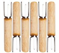 VICASKY Set 6 Spiedini Riutilizzabili per Mais in Acciaio Inossidabile e Legno, Forchette Bbq Professionali per Grigliare Carne e Steak in Cucina o Picnic