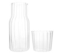 VICASKY Set Bollitore per Acqua Fredda in Vetro Borosilicato con Tazza Trasparente e Coperchio Bottiglia d'Acqua Domestica per Bevande Fredde per Cene Picnic e Feste
