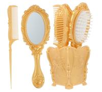 VICASKY Set Da 5 Pezzi Spazzola Per Chioma Vintage Con Specchio Da Tavolo, Pettine Districante e Portaspazzole Dorato, Adatto a Tutti i Tipi Di Chioma e Organizzazione Cosmetici e Gioielli