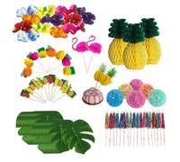 VICASKY Set da 99 pezzi con decorazioni tropicali per feste a forma di fiori di ibisco e ananas subacquea per feste di luau party, fenicottero, decorazione per torte in spiaggia