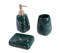 VICASKY Set da Bagno 3 Pezzi Distributore di Sapone, Portaspazzolino e Bicchiere Portadentifricio Effetto Marmo Verde Scuro per Organizzazione Bagno Elegante e Funzionale