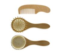 VICASKY Set di 3 spazzole da bagno, set di tagliaunghie elettrico sensoriale, spazzola per capelli naturali, spazzola per capelli per bambini, spazzola per il massaggio della testa in legno, cachi