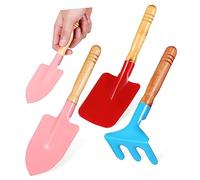 VICASKY Set di attrezzi da giardino, mini spatola, rastrello con manico in legno, robusti attrezzi da giardino per piante e trapianti, set da giardino per la cura delle verdure