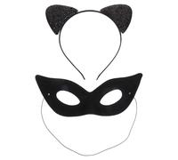 VICASKY Set di fascia e maschera per gli occhi con orecchie da gatto, accessori per costume da gatto nero per donne, cosplay, feste e festival
