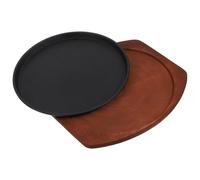 VICASKY Set di Piatti in Ghisa per Bistecca da 27cm con Base in Legno, Padella Versatile per Barbecue e Ristorante, Facile da Pulire con Design Classico e Funzionale