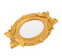 VICASKY Specchio da Tavolo a Forma Ellittica Oro in Plastico e Vetro Design Retrò, Supporto Stabile per Gioielli e Piccoli Ornamenti, per Soggiorno o Scrivania