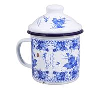 VICASKY Tazza da Tè Smaltata con Coperchio 500 Ml Tazza D’acqua Smaltata Piccola da Tè Asiatica per Uso Domestico e Ufficio