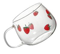 VICASKY Tazza in Vetro Trasparente 350Ml Stampa Fragola Bicchiere per e Latte Adatta per Bevande Calde Design e Ufficio