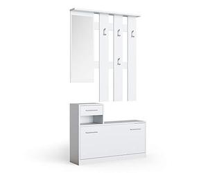 Vicco Armadio da ingresso Billy, Bianco, 25 x 191 cm | con cassetto estraibile e scarpiera pieghevole