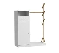 Vicco Armadio "Liria", Bianco/Bambù 100 x 145 cm | con cassetto, con ripiano per scarpe e ganci appendiabiti aperti