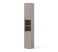 Vicco Armadio per il bagno Marelle, Greige/rovere artigianale, 30 x 180 cm con porte e vani aperti, per la conservazione di articoli da bagno e asciugamani