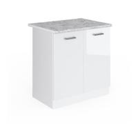 Vicco Base per lavello R-Line, Bianco lucido, 80 cm con ante, con piano di lavoro, adatto per il montaggio sotto i piani di lavoro nelle cucine componibili