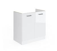 Vicco Base per lavello R-Line, Bianco lucido, 80 cm con ante, senza piano di lavoro, adatto per il montaggio sotto i piani di lavoro nelle cucine componibili