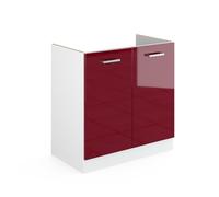 Vicco Base per lavello R-Line, Rosso bordeaux lucido, 80 cm con ante, senza piano di lavoro, adatto per il montaggio sotto i piani di lavoro nelle cucine componibili