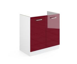 Vicco Base per lavello R-Line, Rosso bordeaux lucido, 80 cm con ante, senza piano di lavoro, adatto per il montaggio sotto i piani di lavoro nelle cucine componibili
