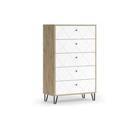 Vicco Cassettiera per camera da letto Nizza Rovere artigianale 80.2x127.4cm | con 5 cassetti, da utilizzare come superficie d'appoggio accanto al letto