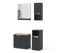 Vicco Combinazione di mobili da bagno Marelle, Antracite, 60 cm, composto da mobile sottolavabo, specchiera, armadio medio e pensile