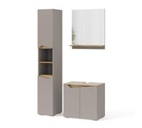 Vicco Combinazione di mobili da bagno Marelle, Grigio, 3 parti, con colonna, composto da mobile sottolavabo, specchiera e colonna alta