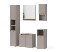 Vicco Combinazione di mobili da bagno Marelle, Grigio, 5 parti, composto da mobile sottolavabo, specchiera, colonna, base media e pensile