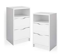 Vicco Comodini camera da letto Ruben, Bianco, Set di 2, adatto per letti boxspring con vano portaoggetti aperto