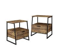 Vicco Comodino Lunor, Rovere rustico/nero, Set di 2