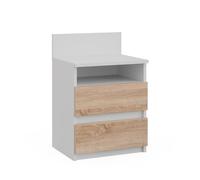 Vicco Comodino Monty, Bianco/Sonoma, 39.6 x 59.1 cm con 2 cassetti, per riporre oggetti di uso quotidiano in camera da letto