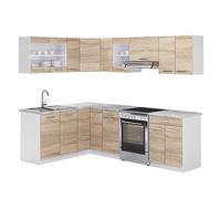 Vicco Cucina ad angolo Rick, Bianco/Sonoma, 250 x 60 cm, PL Marmo, espandibile e combinabile in modo flessibile con elementi modulari