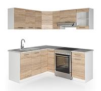 Vicco Cucina ad angolo Rick, Sonoma/Bianco, 190 x 60 cm, PL Marmo, con elementi modulari espandibili per una pianificazione flessibile della cucina