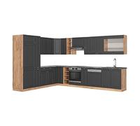 Vicco cucina angolare completa Fame-Line, Antracite Country House/oro Kraft Oak, 257 x 347 cm senza piano di lavoro