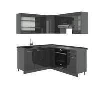 Vicco Cucina angolare completa Fame-Line, Antracite lucido, 190 x 46 cm senza piano di lavoro