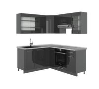 Vicco Cucina angolare completa Fame-Line, Antracite lucido, 190 x 60 cm, PL Marmo