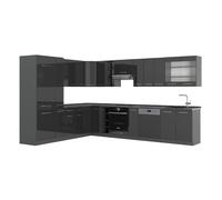 Vicco Cucina angolare completa Fame-Line, Antracite lucido, 347 x 60 cm, PL Antracite, per una progettazione flessibile della cucina e un'espansione modulare