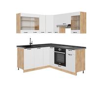 Vicco Cucina angolare completa Fame-Line, Bianco casa di campagna, 190 x 46 cm senza piano di lavoro