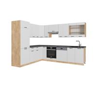 Vicco Cucina angolare completa Fame-Line, Bianco casa di campagna, 287 x 46 cm senza piano di lavoro