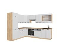 Vicco Cucina angolare completa Fame-Line, Bianco casa di campagna, 287 x 60 cm, PL Rovere