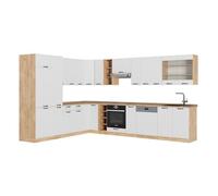 Vicco Cucina angolare completa Fame-Line, Bianco casa di campagna, 347 x 46 cm senza piano di lavoro