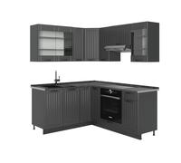 Vicco Cucina angolare completa Fame-Line, Grigio scuro, 190 x 46 cm senza piano di lavoro
