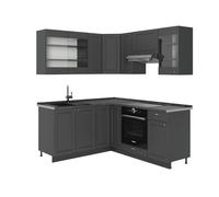 Vicco Cucina angolare completa Fame-Line, Landhaus antrazit-oro, 190 x 46 cm senza piano di lavoro