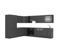 Vicco Cucina angolare completa Fame-Line, Landhaus antrazit-oro, 347 x 46 cm senza piano di lavoro