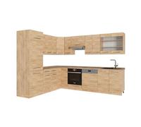 Vicco Cucina angolare completa Fame-Line, Quercia dorata, 287 x 46 cm senza piano di lavoro