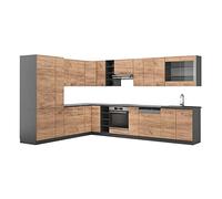 Vicco Cucina angolare completa Fame-Line, Quercia dorata/antracite, 347 x 60 cm, PL Antracite, per una progettazione flessibile della cucina e un'espansione modulare